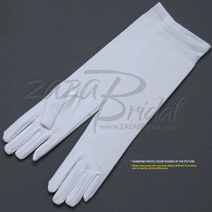 15.5″ Long 4-Way Stretch Matte Finish Satin Dress Gloves 8BL - Diamond White